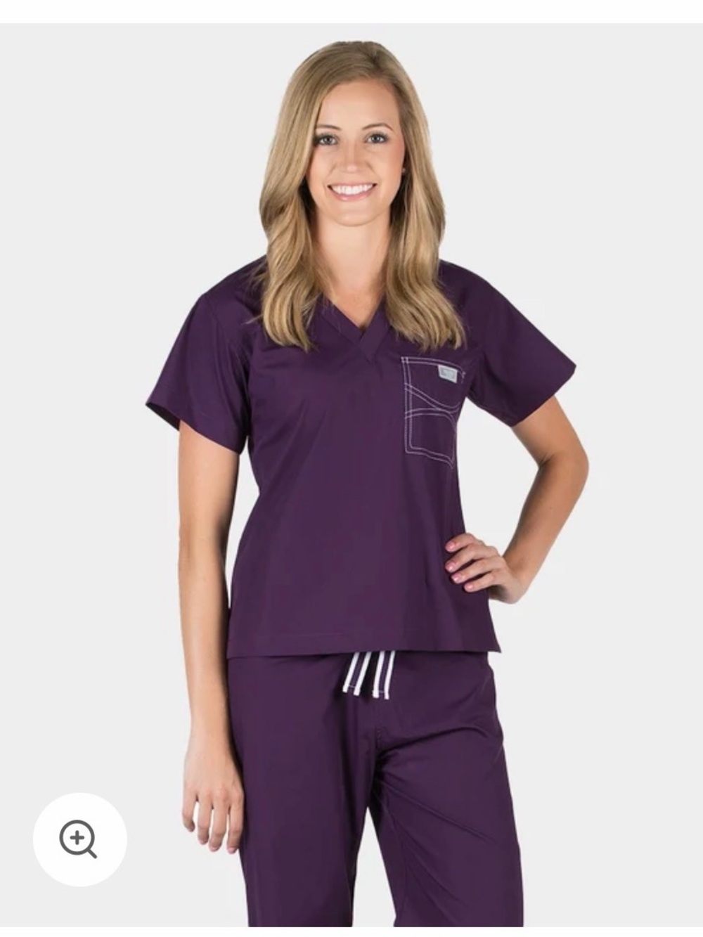 Blue Sky Women's Purple V‑Neck Scrub Top and Pants